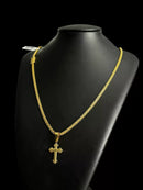 CORDÃO CADEADO DUPLO 3MM + PINGENTE CRUZ BOLEADA - BANHADO A OURO 18K