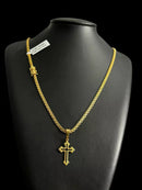 CORDÃO CADEADO DUPLO 3MM + PINGENTE CRUZ VAZADA - BANHADO A OURO 18K