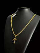 CORDÃO CADEADO DUPLO 3MM + PINGENTE CRUZ VAZADA - BANHADO A OURO 18K