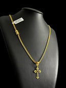 CORDÃO CADEADO DUPLO 3MM + PINGENTE CRUZ VAZADA - BANHADO A OURO 18K