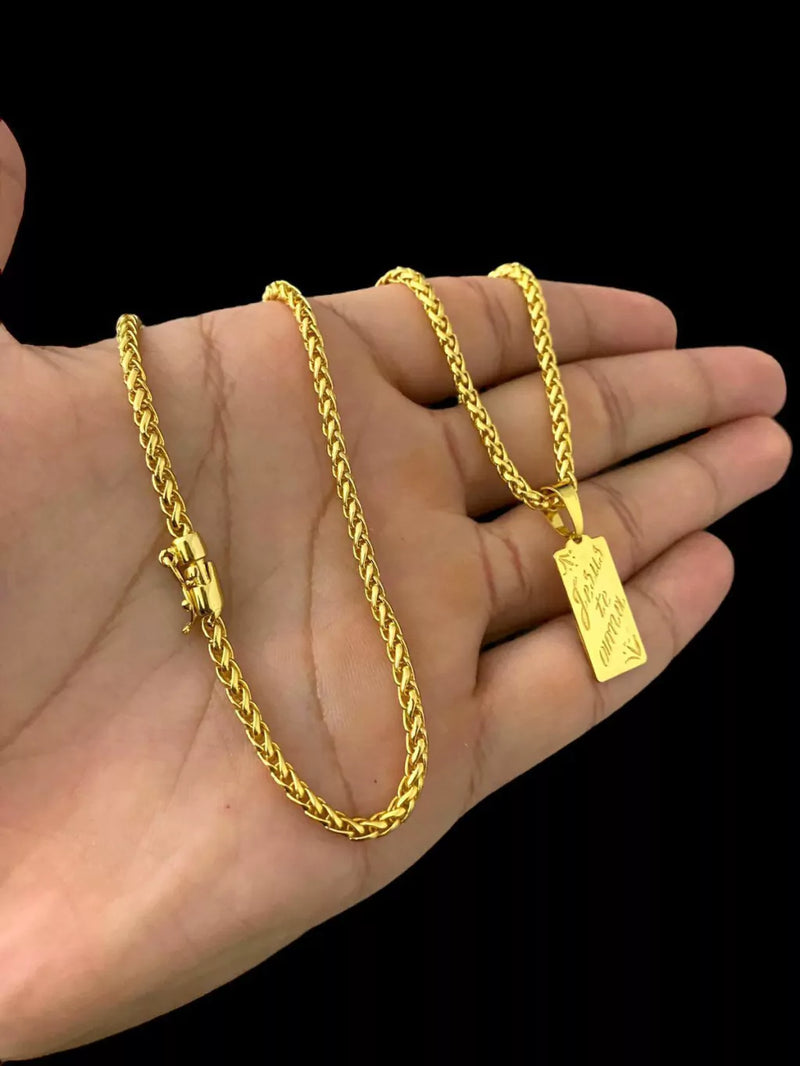 CORDÃO PERUANO 3MM + PINGENTE JESUS TE AMA (P) - BANHADO A OURO 18K