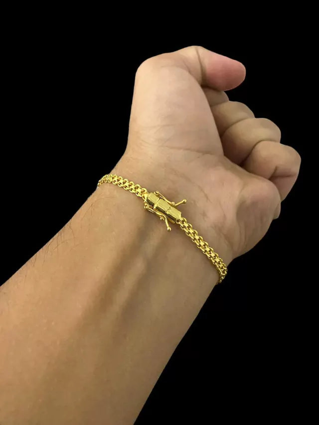PULSEIRA CADEADO DUPLO 3MM - BANHADO A OURO 18K