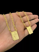 ESCAPULÁRIO 3MM PLACA FÉ CADEADO ALONGADO - BANHADO A OURO 18k
