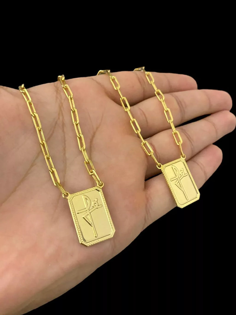 ESCAPULÁRIO 3MM PLACA FÉ CADEADO ALONGADO - BANHADO A OURO 18k