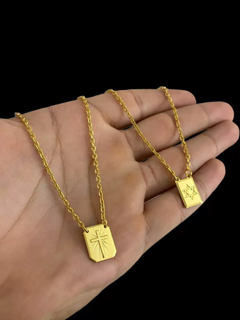 ESCAPULÁRIO CADEADO 1MM CRUZ ESTRELA DE DAVI - BANHADO A OURO 18K
