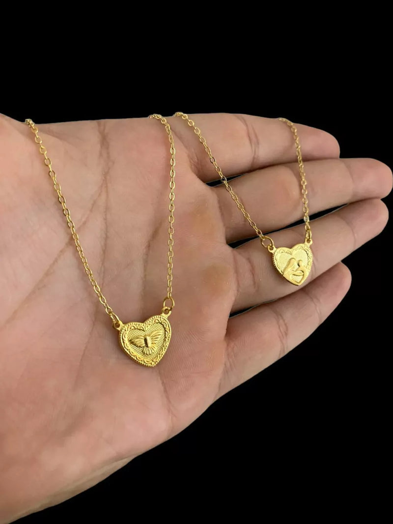 ESCAPULÁRIO TIJOLINHO 1MM ESPÍRITO SANTO/ MÃE DE DEUS CORAÇÕES - BANHADO A OURO 18K