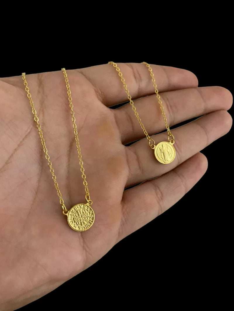 ESCAPULÁRIO CADEADO 1MM MEDALHA SÃO BENTO - BANHADO A OURO 18K