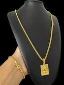 CORDÃO + PULSEIRA PERUANO 3MM + PINGENTE JESUS CRISTO (P) - BANHADO A OURO 18K