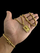 CORDÃO + PULSEIRA PERUANO 3MM + PINGENTE JESUS CRISTO (P) - BANHADO A OURO 18K