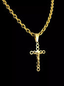 CORDÃO CADEADO 5MM + PINGENTE CRUZ BANHADO A OURO 18K