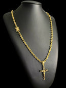 CORDÃO CADEADO 5MM + PINGENTE CRUZ BANHADO A OURO 18K