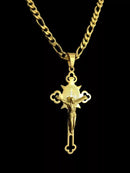 CORDÃO GRUMET 3X1 5MM + PINGENTE CRUZ MEDALHA SÃO BENTO BANHADO A OURO 18K