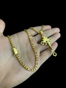 CORDÃO GRUMET 3X1 5MM + PINGENTE CRUZ MEDALHA SÃO BENTO BANHADO A OURO 18K