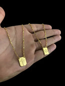 ESCAPULÁRIO TIJOLINHO 1MM CRUZ RAIADA/ ESTRELA DE DAVI - BANHADO A OURO 18K