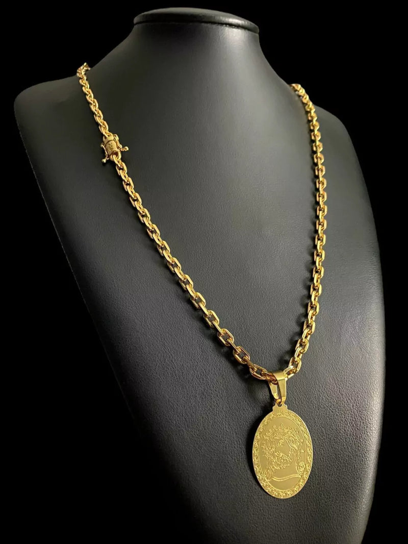 CORDÃO CADEADO 5MM + PINGENTE - BANHADO A OURO 18K