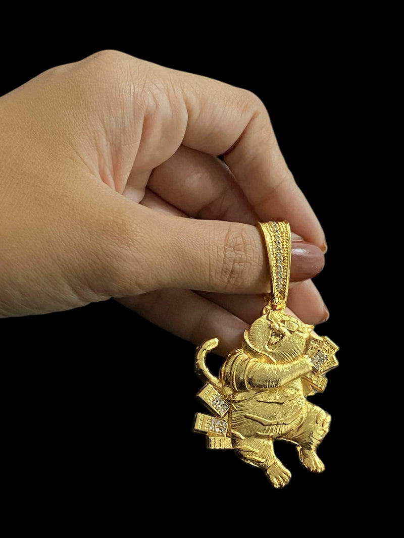 PINGENTE TIGRINHO 3D COM PEDRAS - BANHADO A OURO 18K