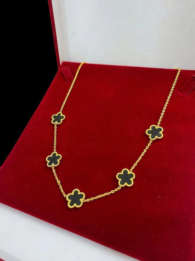 CORDÃO TREVO PRETO BANHADO A OURO 18K